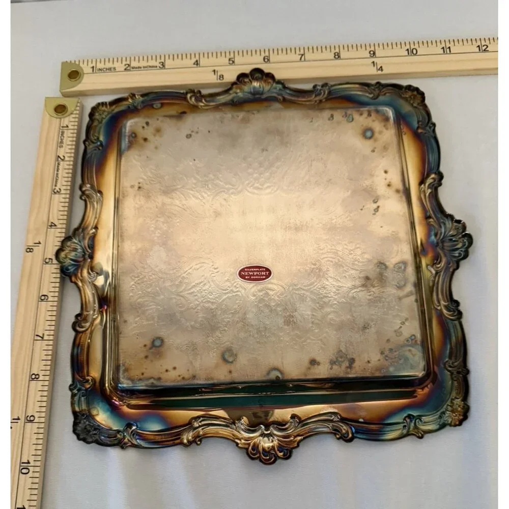 Vtg Newport Silver Plate Tray YB 650 Serving Cutting Cheese Board 10